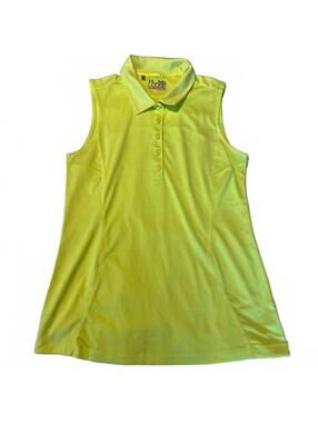Under Armour Neon Yellow Sleeveless Polo Shirt Loose Fit Activewear